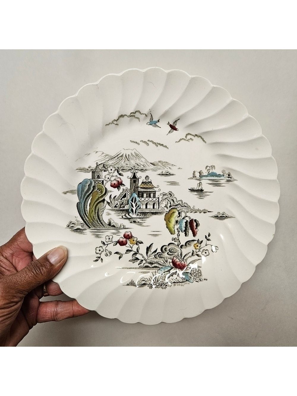 Vintage 70s Myott "Pagoda" Hand Engraved Plate